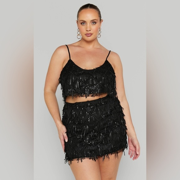 Showpo. Khrizza Sequin Diamond Mesh Black Costume/Party Mini Skirt size 14 - Picture 3 of 11